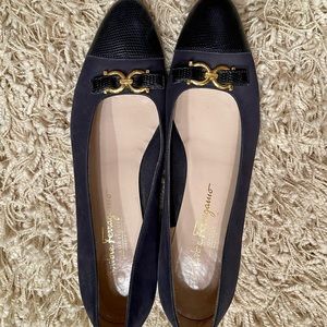 Salvatore Ferragamo Blue Suede and Leather Shoes 10AA